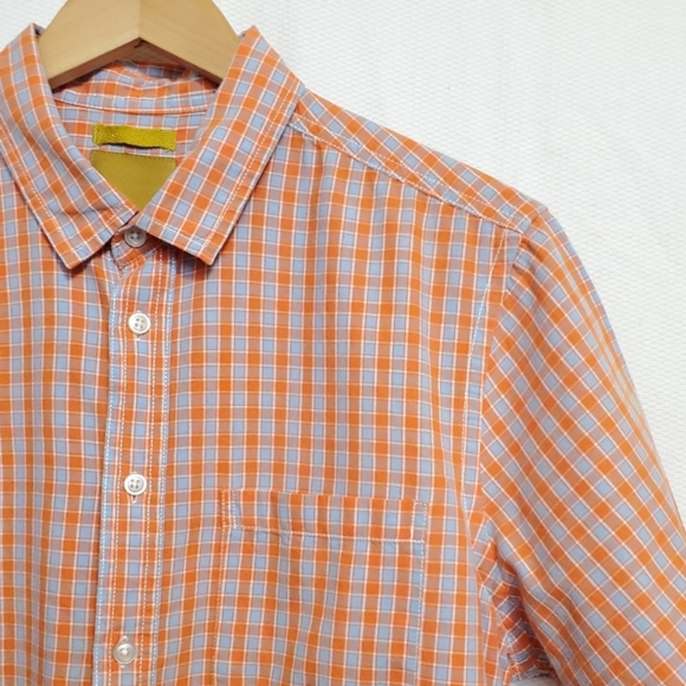 Piazza Italia Short Sleeve Button Down Shirt Orang Blue Check  Mens XL
